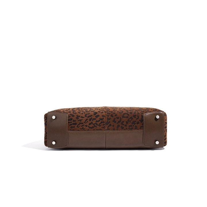 Women's Leopard Print Genuine Leather Large Capacity Bowling Bag