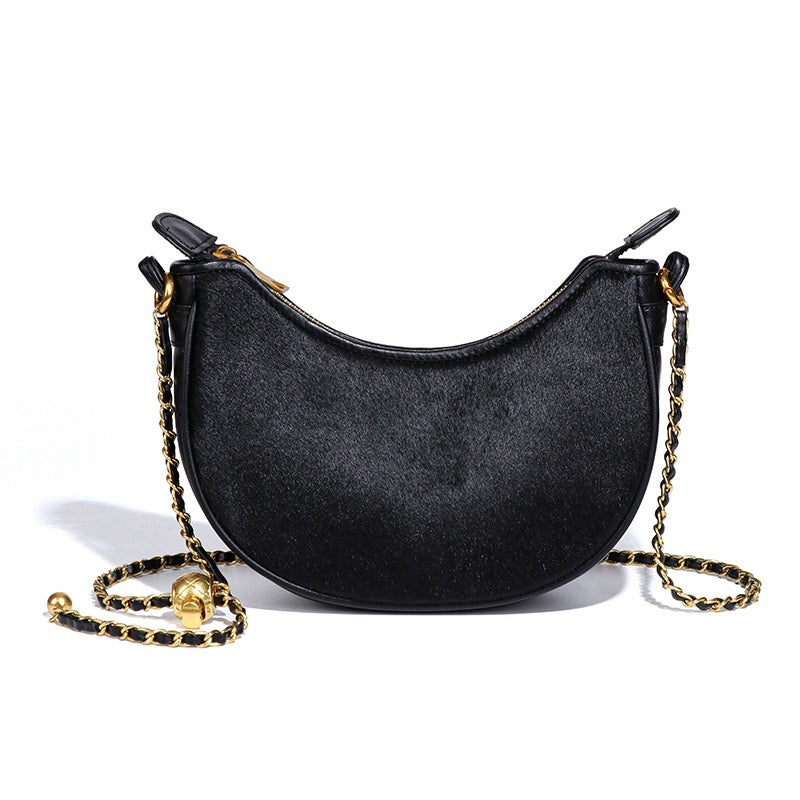 Genuine Leather Leopard Print Half Moon Shaped Ladies Crossbody Shoulder Bag