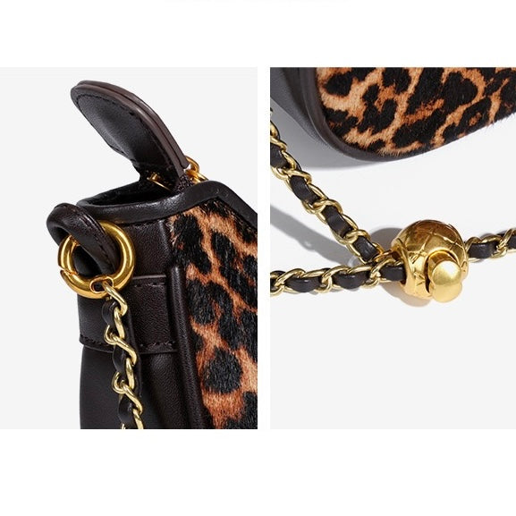 Genuine Leather Leopard Print Half Moon Shaped Ladies Crossbody Shoulder Bag