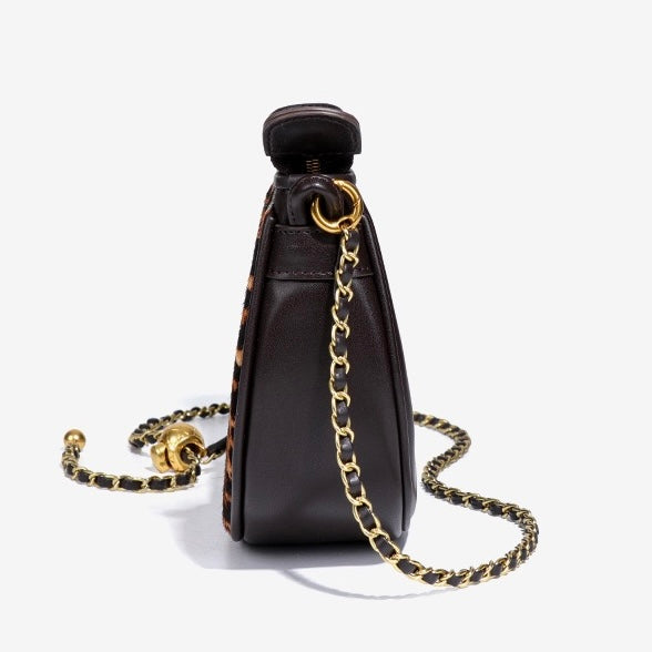 Genuine Leather Leopard Print Half Moon Shaped Ladies Crossbody Shoulder Bag