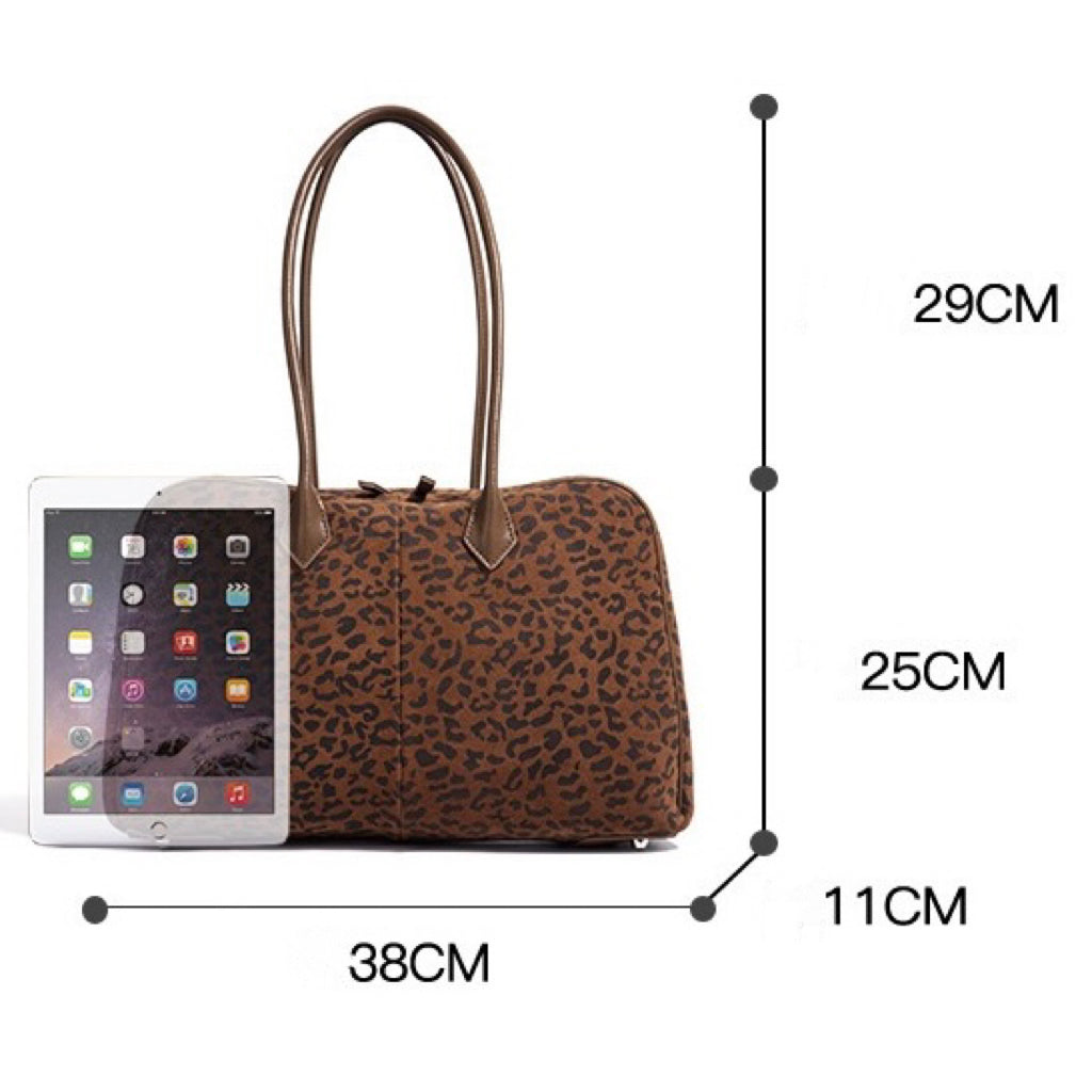 Women's Leopard Print Genuine Leather Large Capacity Bowling Bag