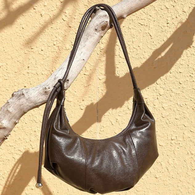 Women's Genuine Leather Half-Moon Dumpling Handbag