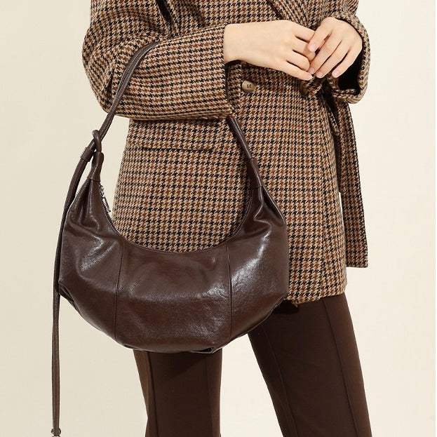 Women's Genuine Leather Half-Moon Dumpling Handbag