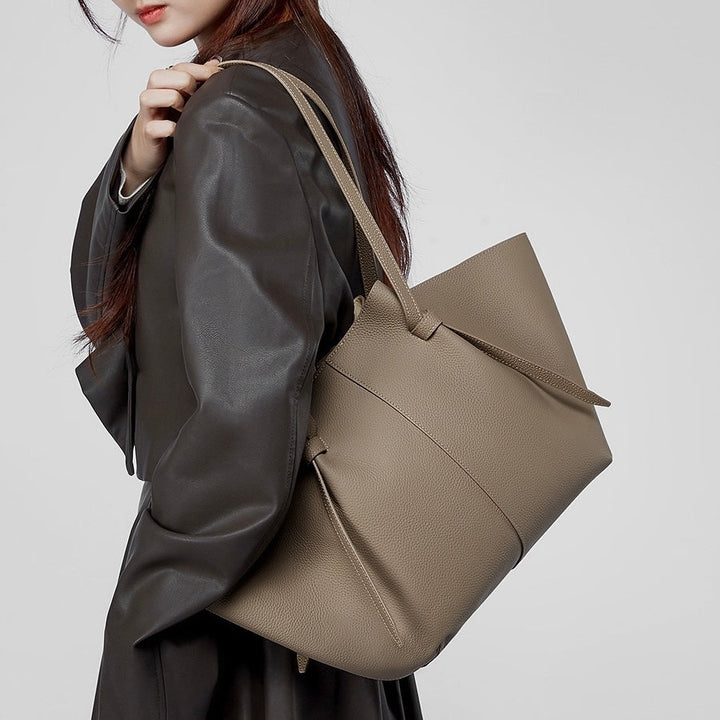 Duo-Set Textured Leather Tote with Pouch