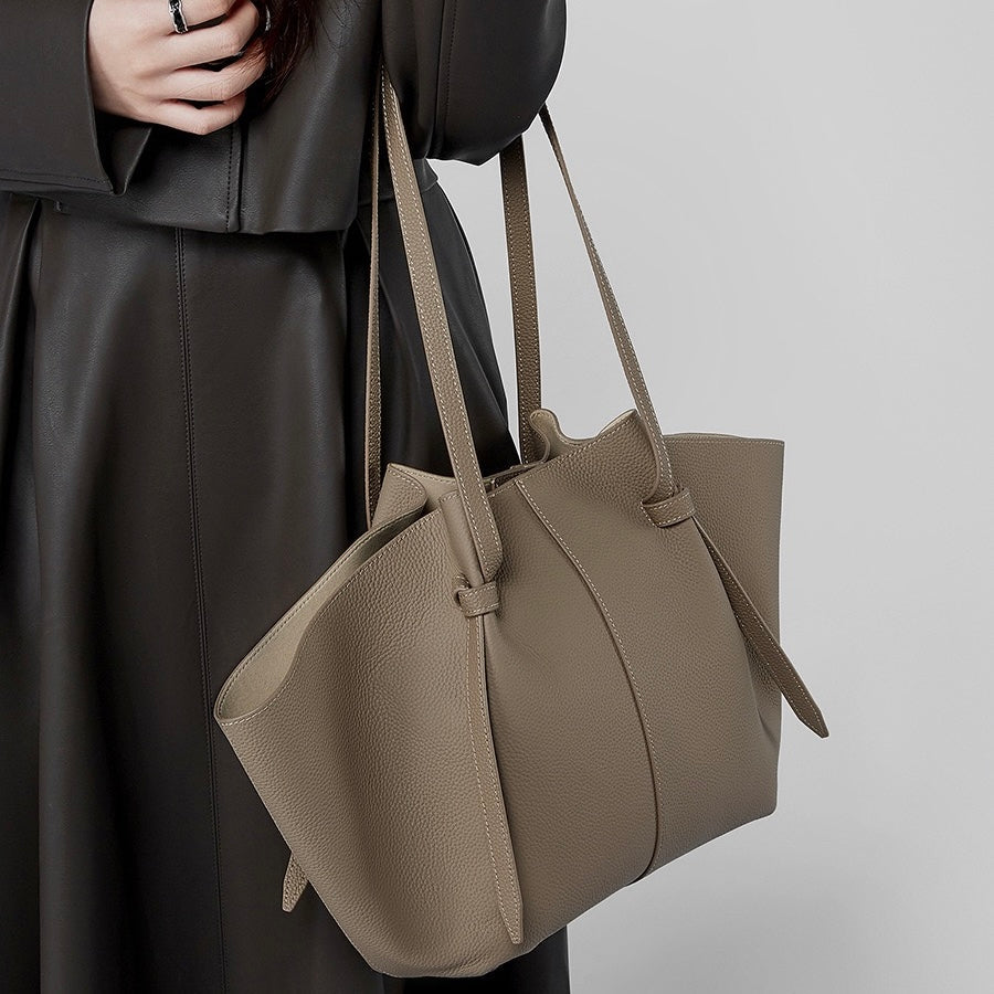 Duo-Set Textured Leather Tote with Pouch