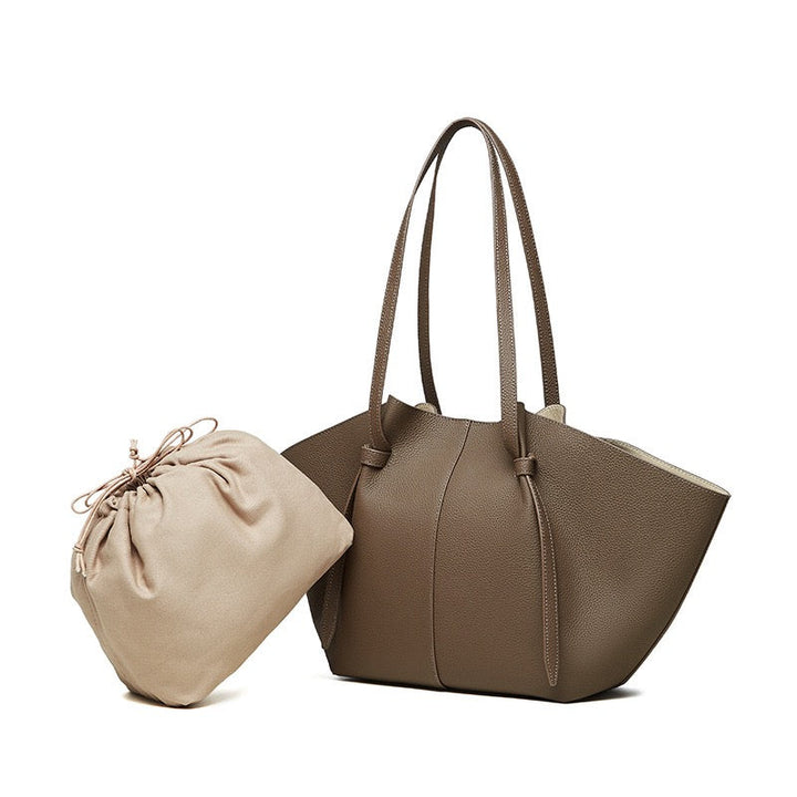 Duo-Set Textured Leather Tote with Pouch