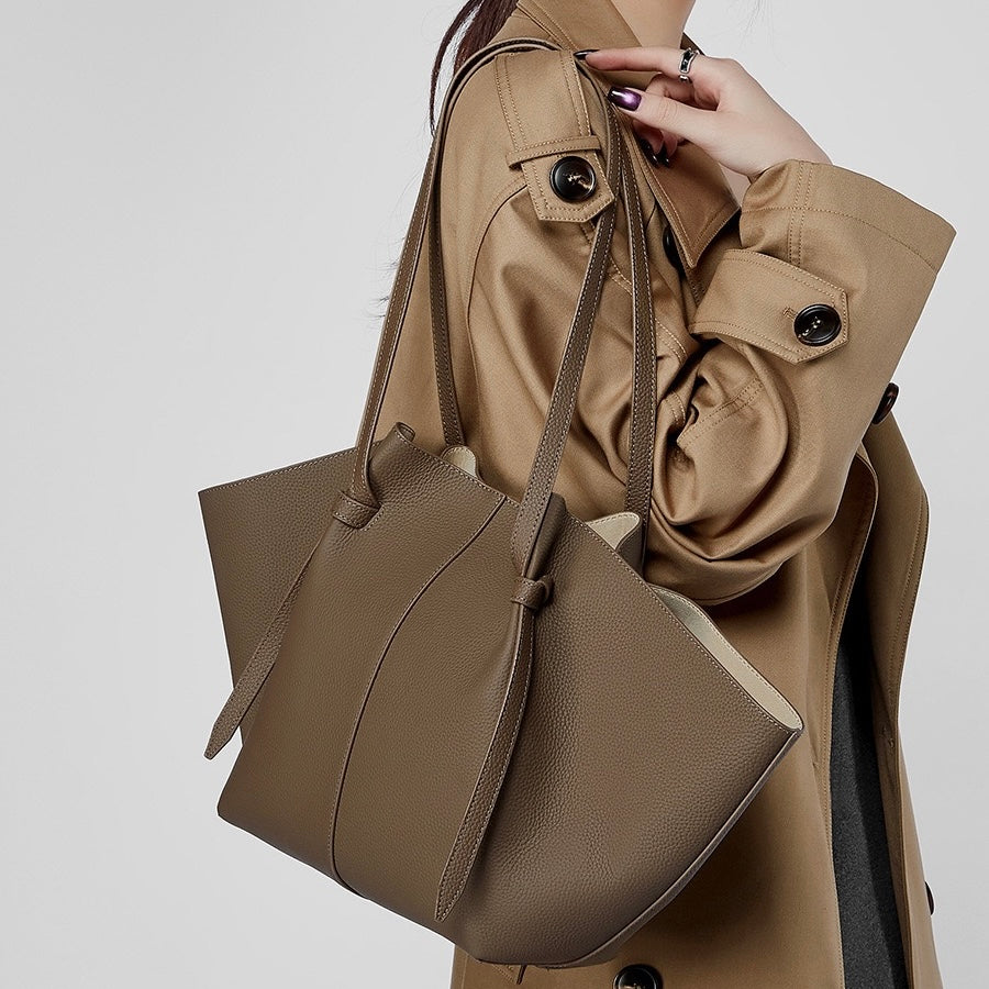 Duo-Set Textured Leather Tote with Pouch