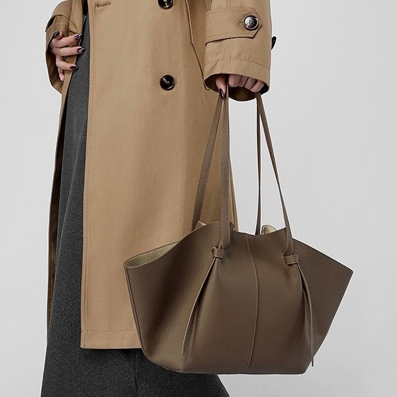 Duo-Set Textured Leather Tote with Pouch