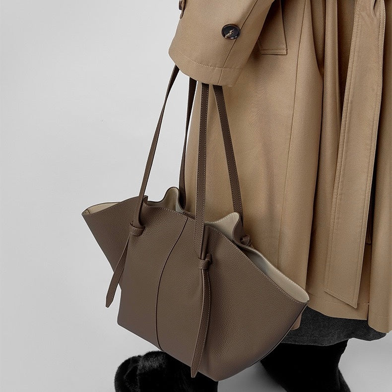 Duo-Set Textured Leather Tote with Pouch