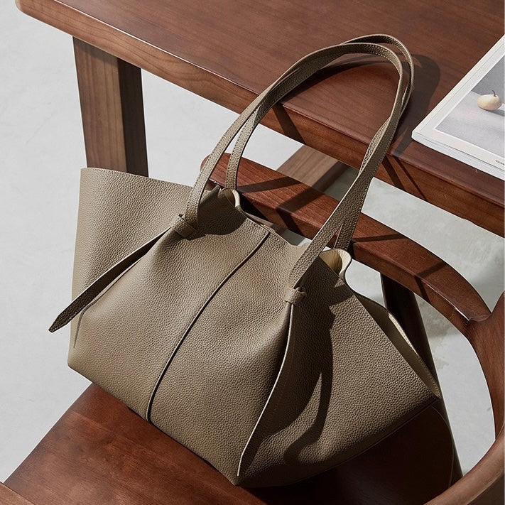 Duo-Set Textured Leather Tote with Pouch