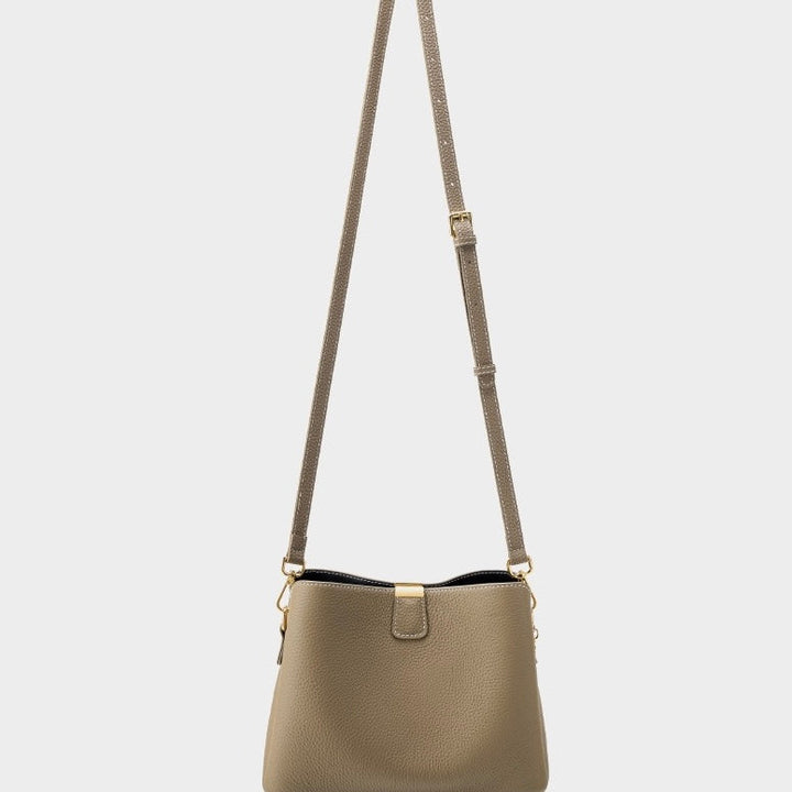 Classic Gold-Trimmed Genuine Leather Bucket Handbag