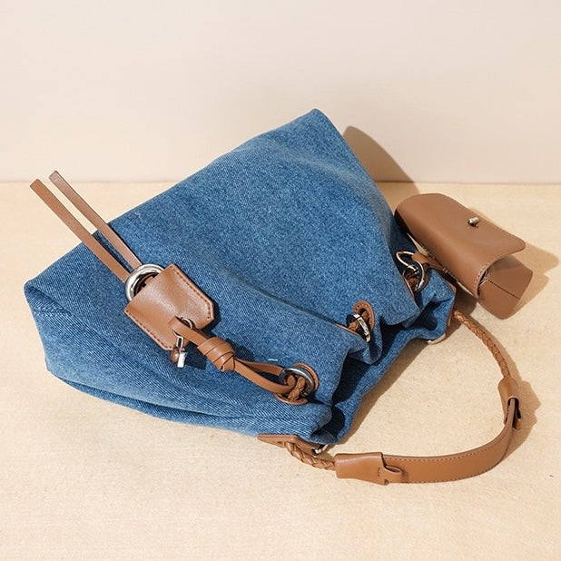 Women's Genuine Leather Denim Patchwork Cool Hobo Bag