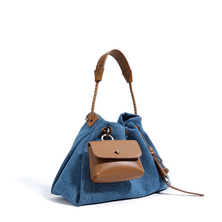 Women's Genuine Leather Denim Patchwork Cool Hobo Bag