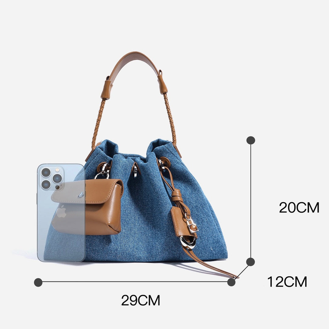 Women's Genuine Leather Denim Patchwork Cool Hobo Bag