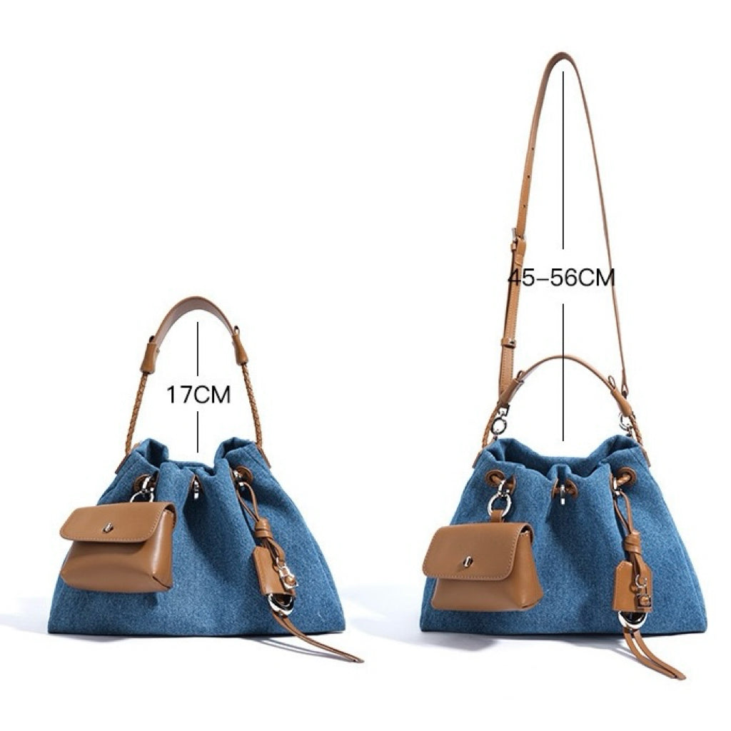 Women's Genuine Leather Denim Patchwork Cool Hobo Bag