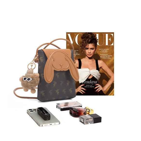 Vintage Print Rabbit Flip Top Small Crossbody Women Phone Bag