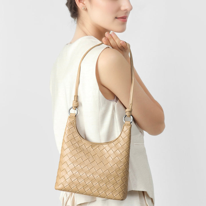 Women’s Genuine Leather Woven Shoulder Bag with Exquisite Weave Detail