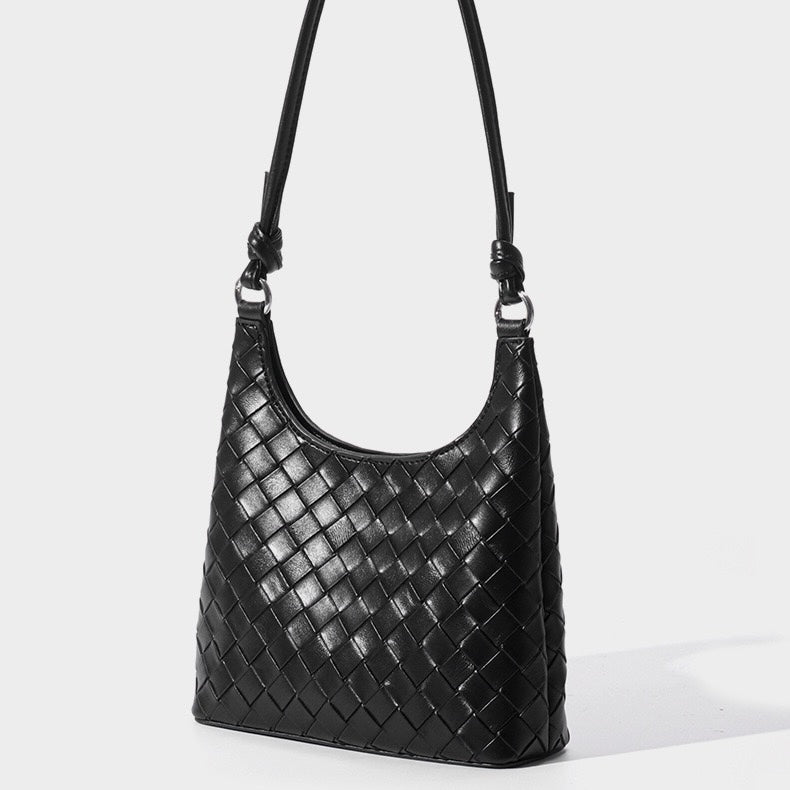 Women’s Genuine Leather Woven Shoulder Bag with Exquisite Weave Detail