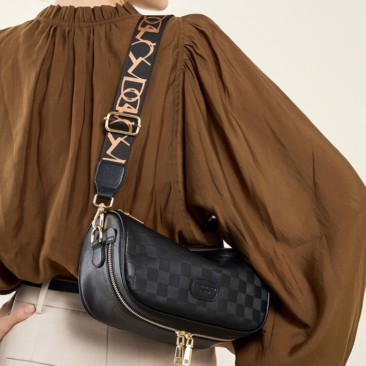 Elegant Women's Genuine Leather Checkered Crossbody Bag