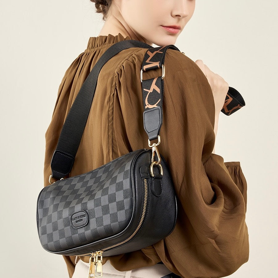 Elegant Women's Genuine Leather Checkered Crossbody Bag