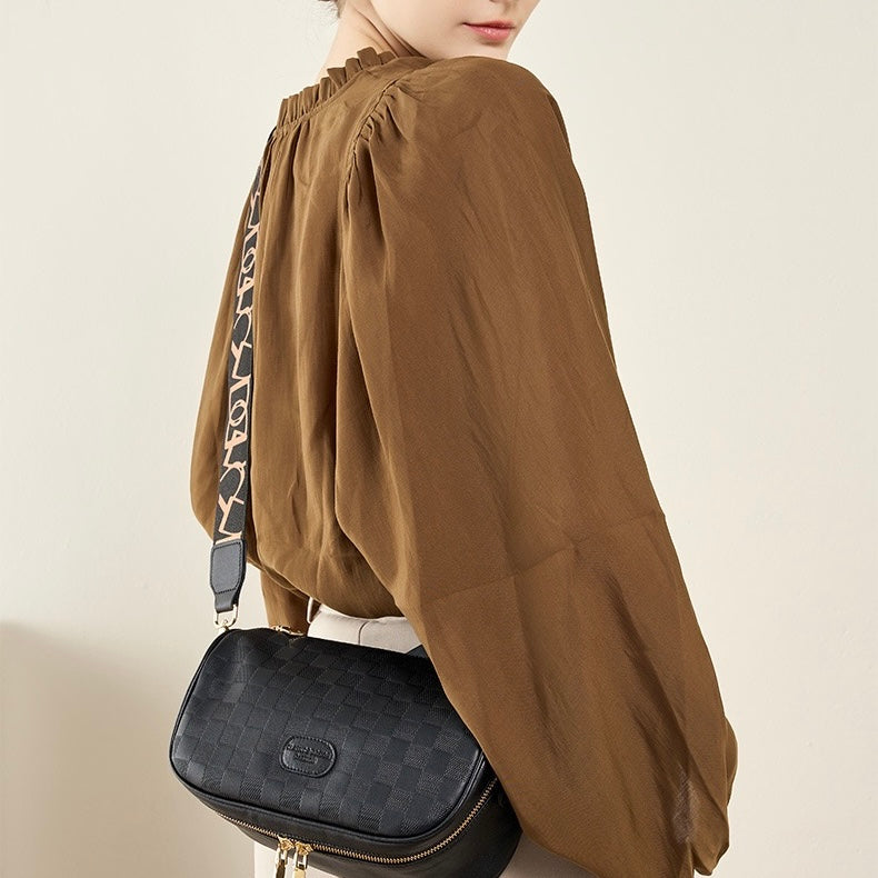 Elegant Women's Genuine Leather Checkered Crossbody Bag