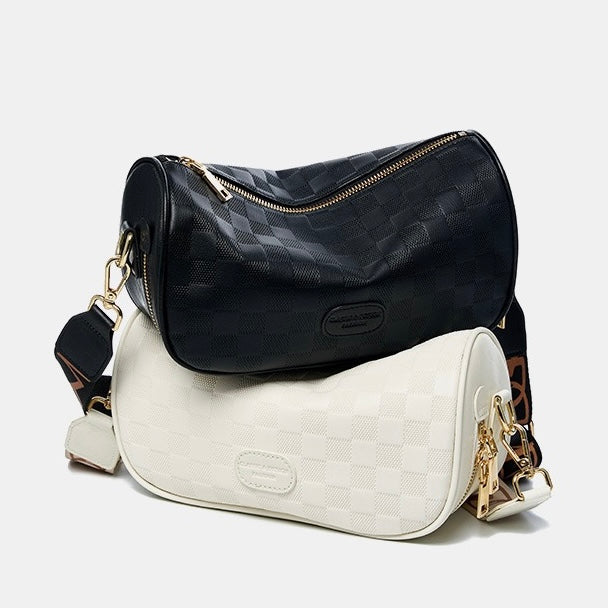 Elegant Women's Genuine Leather Checkered Crossbody Bag