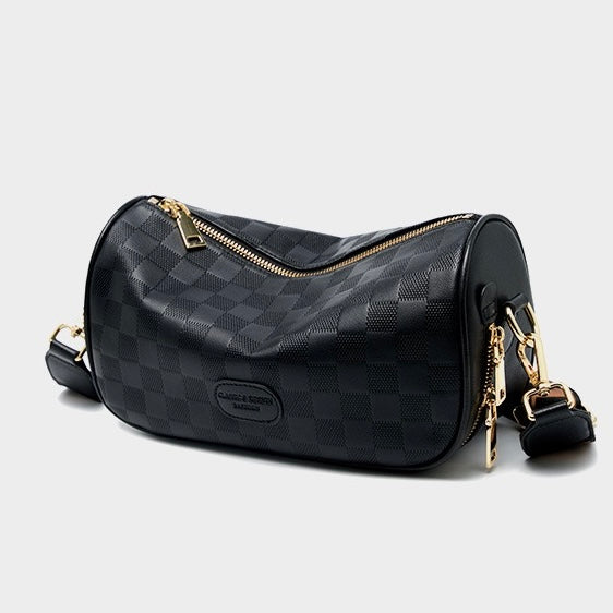 Elegant Women's Genuine Leather Checkered Crossbody Bag