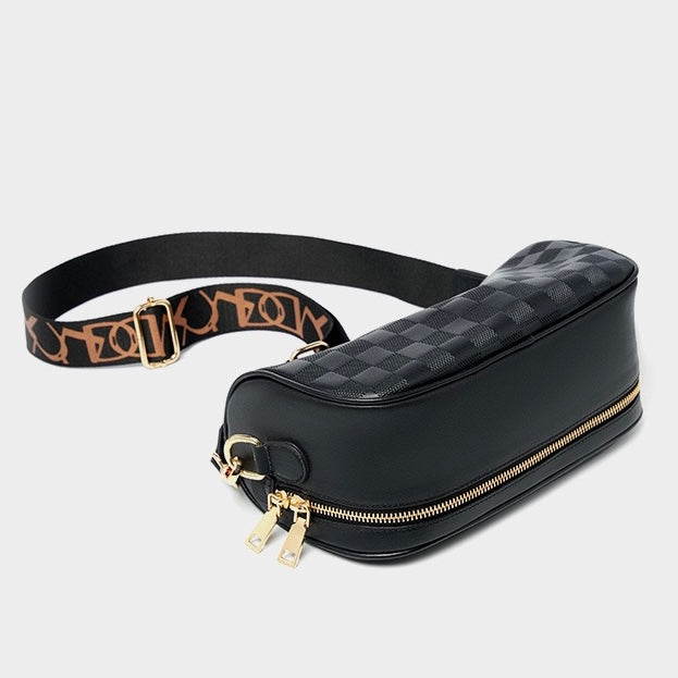 Elegant Women's Genuine Leather Checkered Crossbody Bag