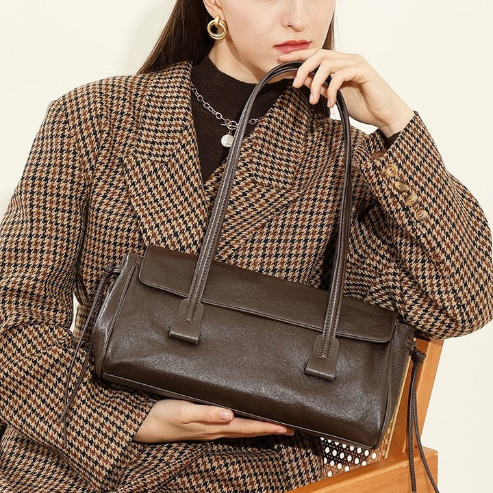 Spring Summer Vintage Genuine Leather Vegetable Tanned Underarm Baguette Bag