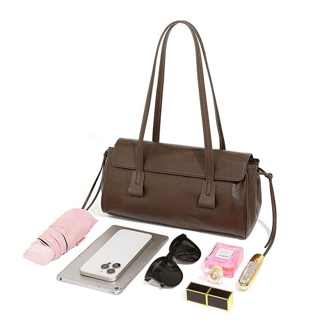 Spring Summer Vintage Genuine Leather Vegetable Tanned Underarm Baguette Bag