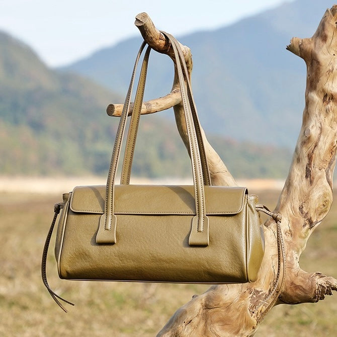 Spring Summer Vintage Genuine Leather Vegetable Tanned Underarm Baguette Bag