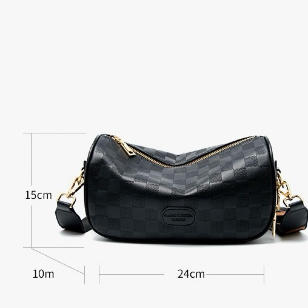 Elegant Women's Genuine Leather Checkered Crossbody Bag