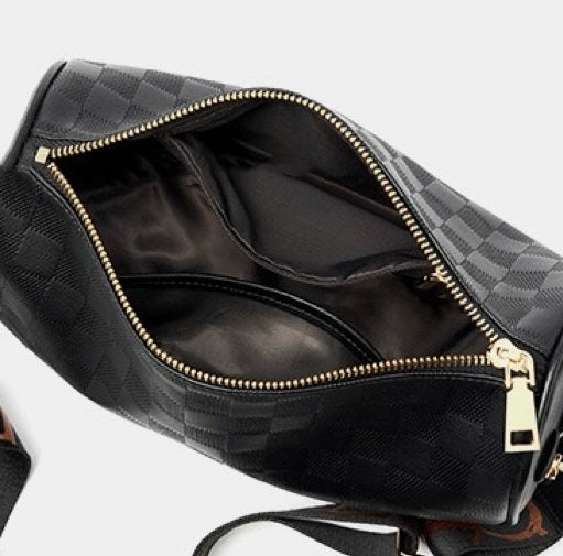 Elegant Women's Genuine Leather Checkered Crossbody Bag