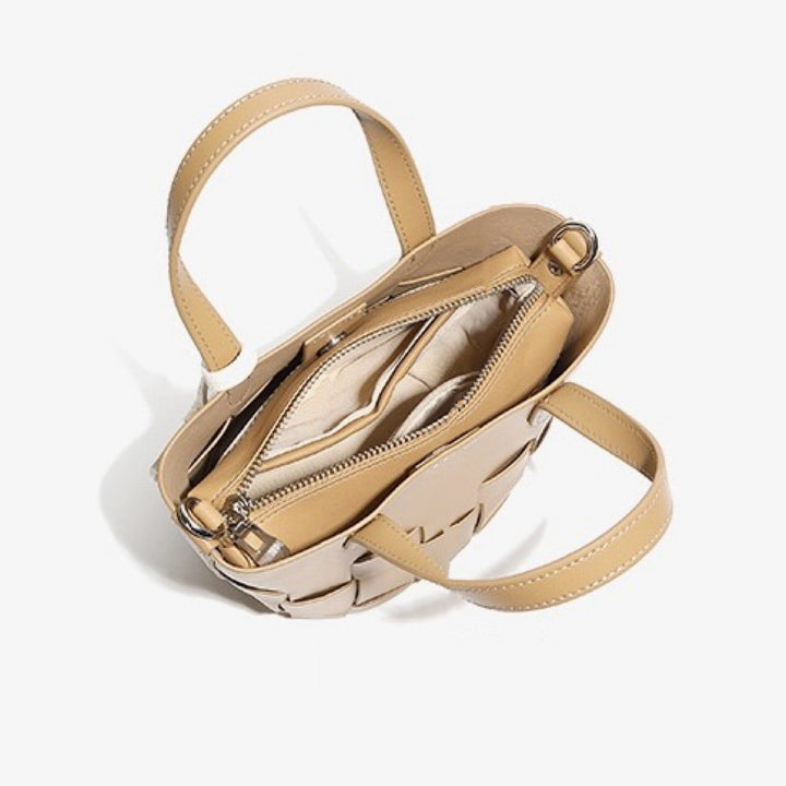 Women's Handmade Genuine Leather Woven Picnic Basket Bag With Cute Panda Charm