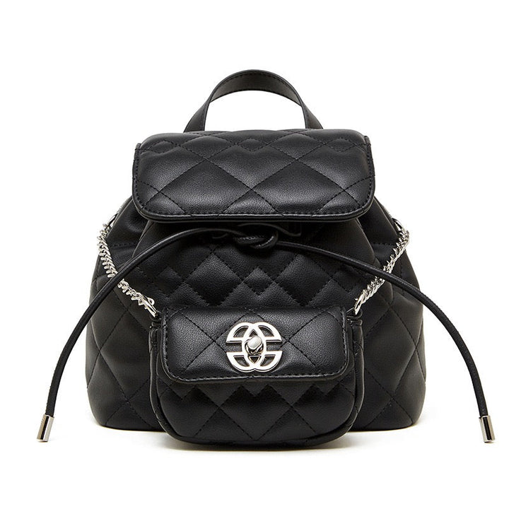 Chic Diamond-Quilted Genuine Leather Mini Backpack with Detachable Pouch