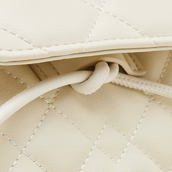 Chic Diamond-Quilted Genuine Leather Mini Backpack with Detachable Pouch