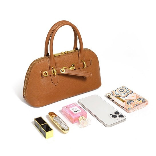 Women's Genuine Leather Shell Bag Vintage Elegant Top Handle Shoulder Crossbody Bag