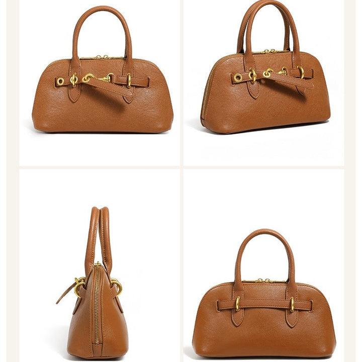 Women's Genuine Leather Shell Bag Vintage Elegant Top Handle Shoulder Crossbody Bag