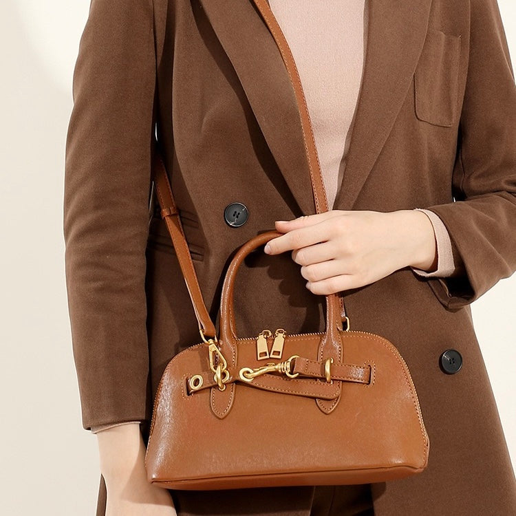 Women's Genuine Leather Shell Bag Vintage Elegant Top Handle Shoulder Crossbody Bag