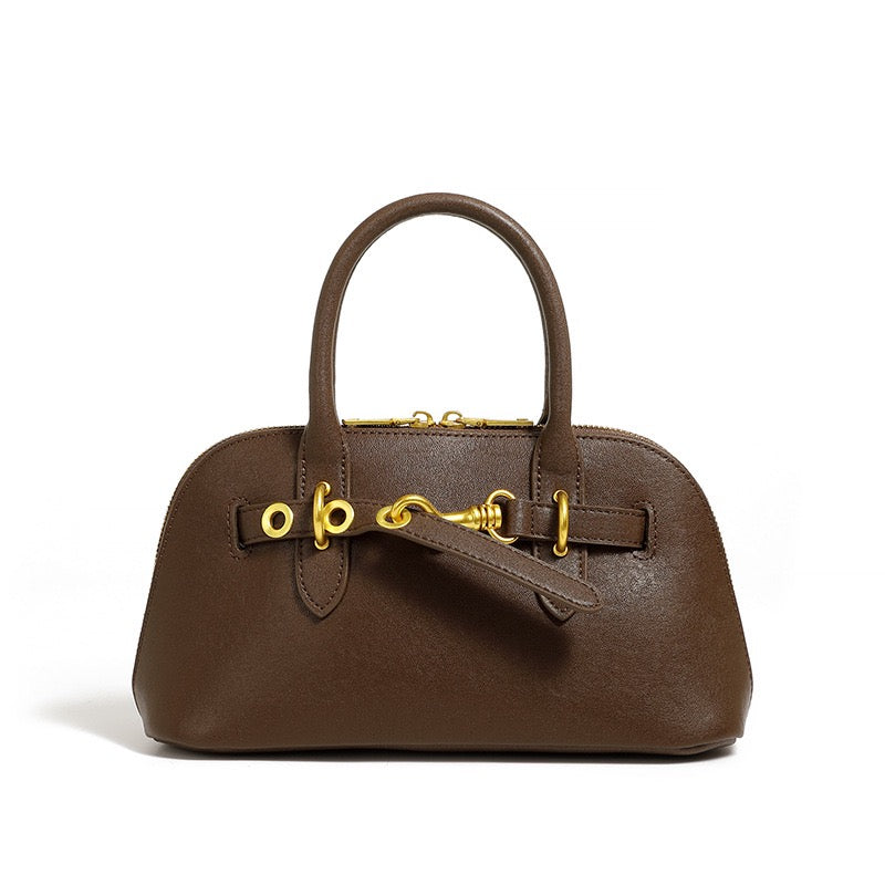 Women's Genuine Leather Shell Bag Vintage Elegant Top Handle Shoulder Crossbody Bag