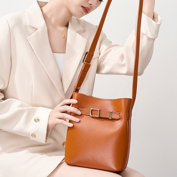 Women's Genuine Leather Vintage Shoulder Bucket Bag