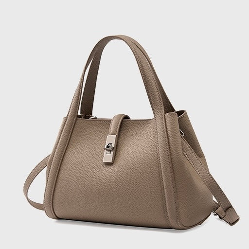 Women's Top-Grain Leather Handheld Crossbody Bag with Lock Closure