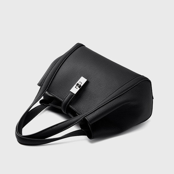 Women's Top-Grain Leather Handheld Crossbody Bag with Lock Closure