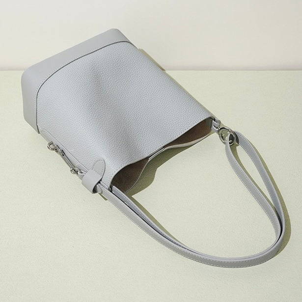 Women’s Genuine Leather Lychee Grain Bucket Shoulder Crossbody Bag