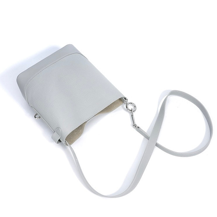 Women’s Genuine Leather Lychee Grain Bucket Shoulder Crossbody Bag
