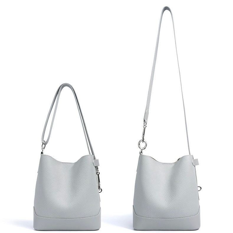 Women’s Genuine Leather Lychee Grain Bucket Shoulder Crossbody Bag