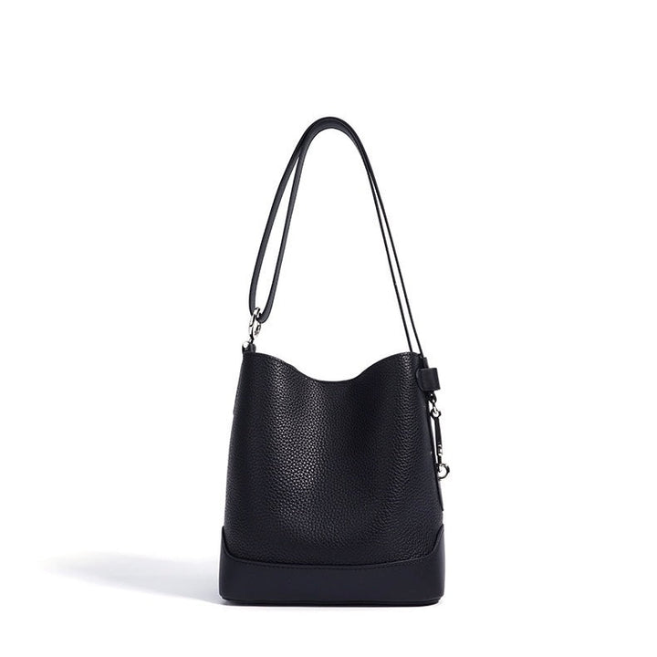 Women’s Genuine Leather Lychee Grain Bucket Shoulder Crossbody Bag