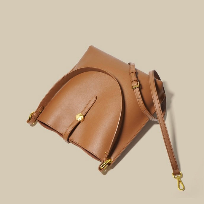 Women’s Genuine Leather Commuter Bucket Tote Bag