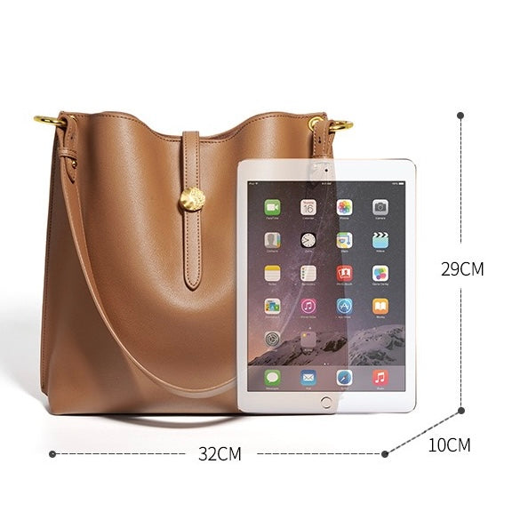 Women’s Genuine Leather Commuter Bucket Tote Bag