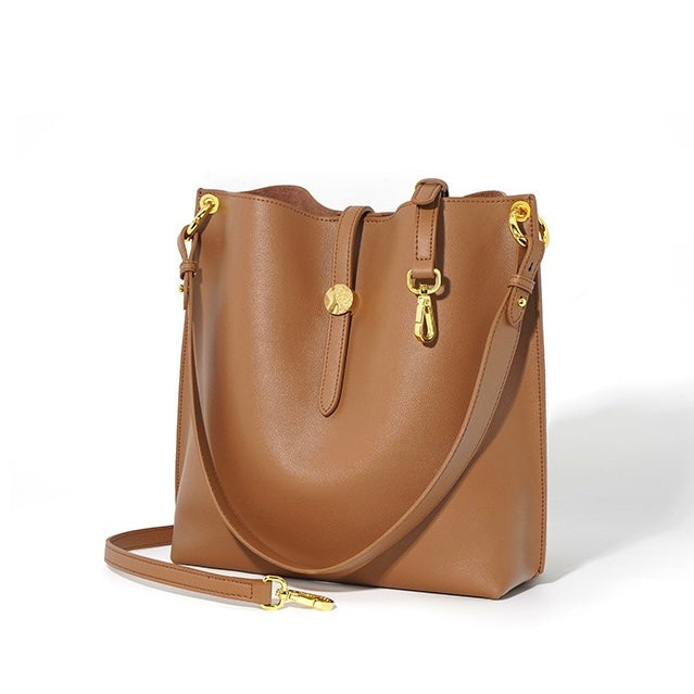 Women’s Genuine Leather Commuter Bucket Tote Bag